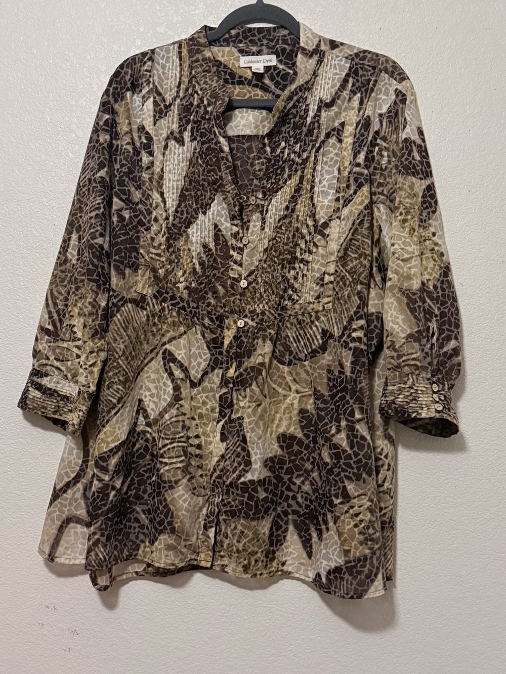 Coldwater Creek Women's Brown & Cream Animal-Print Tunic Blouse 0184
